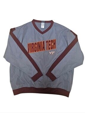 Virginia Tech Jacket Pull-Over Wind Breaker Gray & Maroon Sewn Logo Mens Large